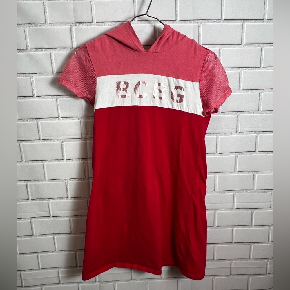 BCBG Girls Pink/Gray/Black Color block & Mesh T-Shirt Dress/size L